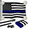 G128 Combo Pack: 6 Ft Tangle Free Aluminum Spinning Flagpole (Black) & Thin Blue Line Flag 3x5 Ft, LiteWeave Pro Series Printed 150D Polyester, 4 Corner Brass Grommets | Pole with Flag Included